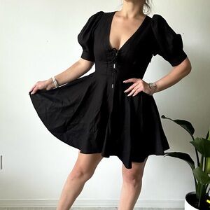 House of Harlow 1960 Black Puff Sleeve Mini Dress